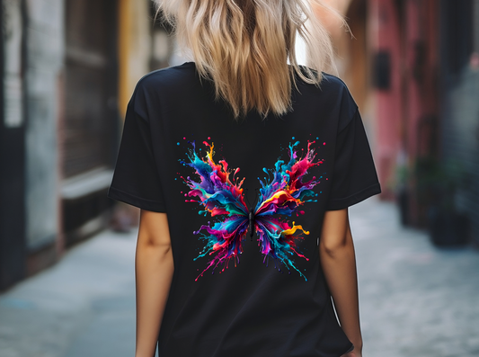 Frauen T-Shirt Backprint / Rückendruck Rauchender Schmetterling Motiv #5