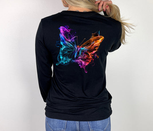 Damen Longsleeve Backprint / Rückenprint Schmetterling Motiv #2