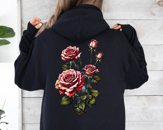 Damen Kaputzenpullover Backprint / Rückenprint Rosen