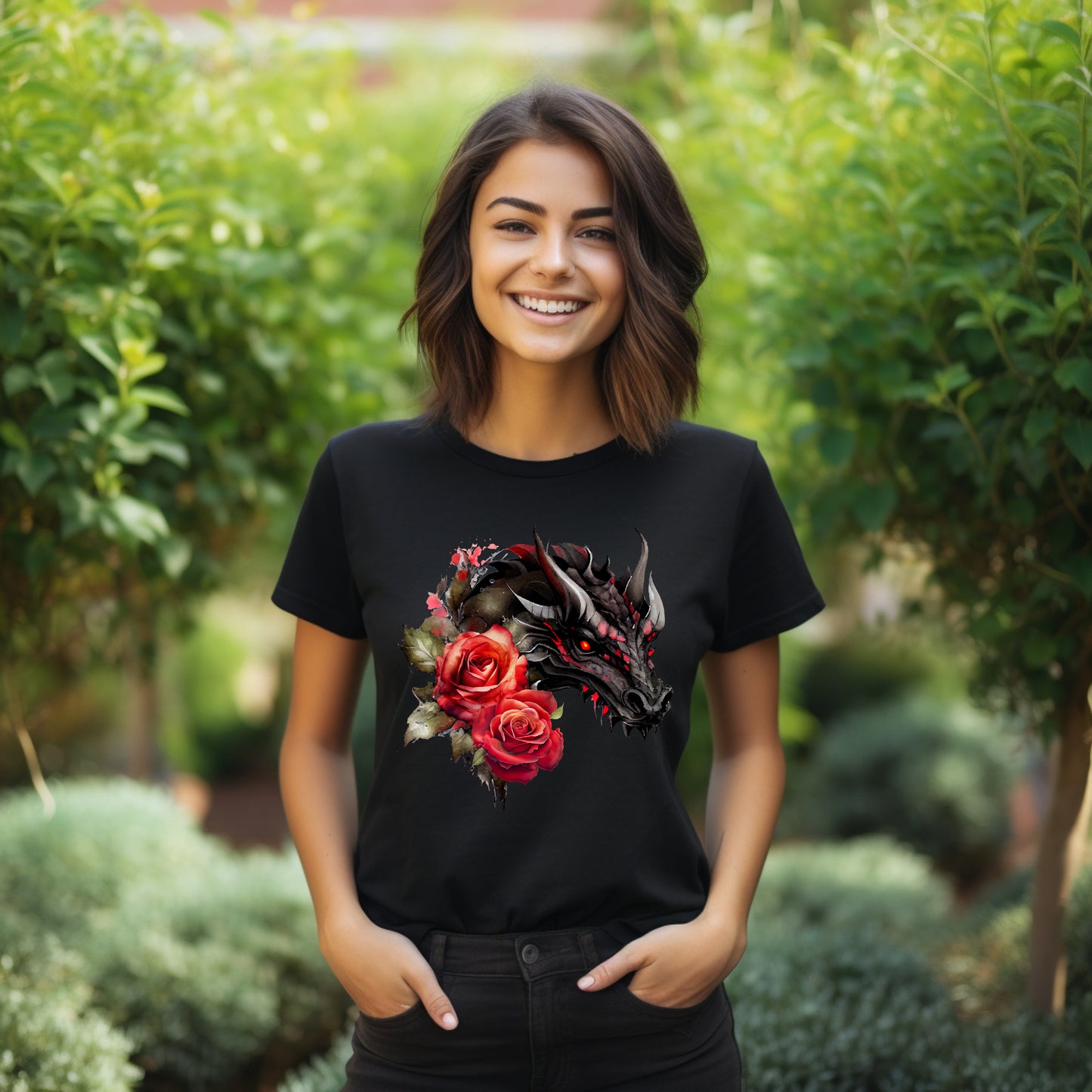 Frauen T-Shirt Aquarell Gothic Drache