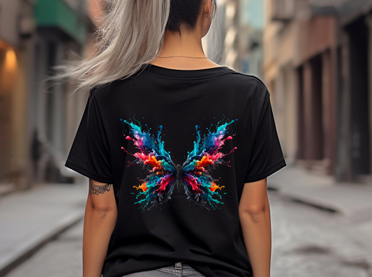 Frauen T-Shirt Backprint / Rückendruck Rauchender Schmetterling Motiv #6