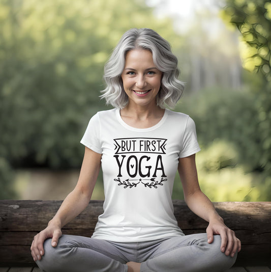 Frauen Yoga Sport-Shirt but first yoga
