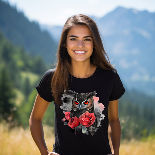 Frauen T-Shirt Aquarell Gothic Eule
