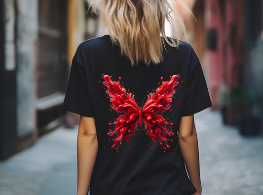 Frauen T-Shirt Backprint / Rückendruck Rauchender Schmetterling Motiv #7