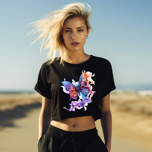 bauchfreies Damen-Top Schmetterling Motiv #8