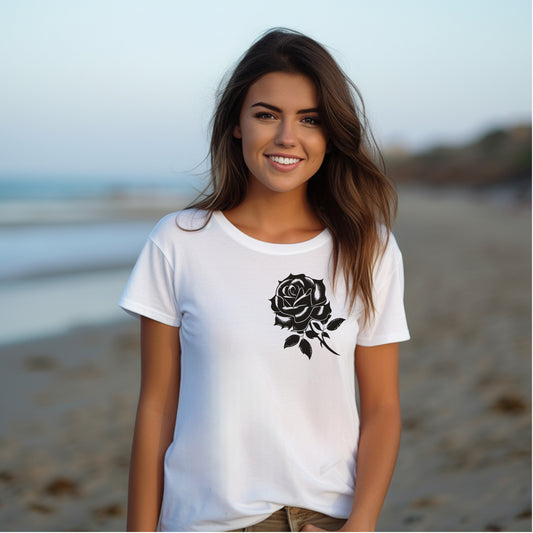 Frauen T-Shirt schwarze Rose