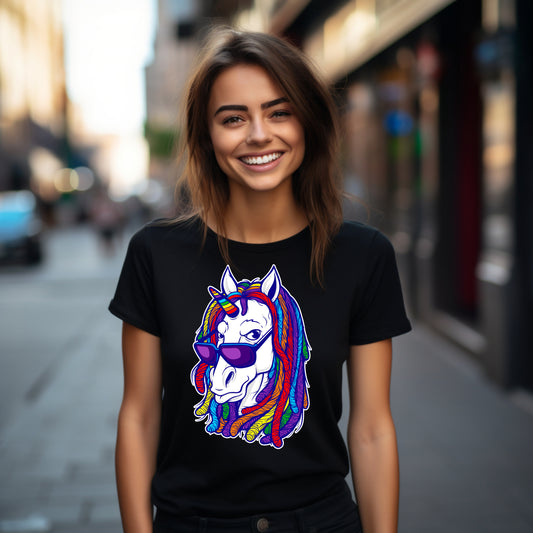 Frauen T-Shirt Regenbogeneinhorn