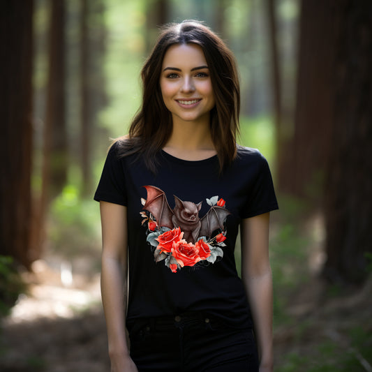Frauen T-Shirt Aquarell Gothic Fledermaus