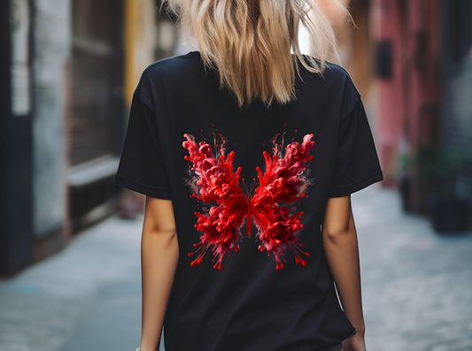 Frauen T-Shirt Backprint / Rückendruck Rauchender Schmetterling Motiv #9