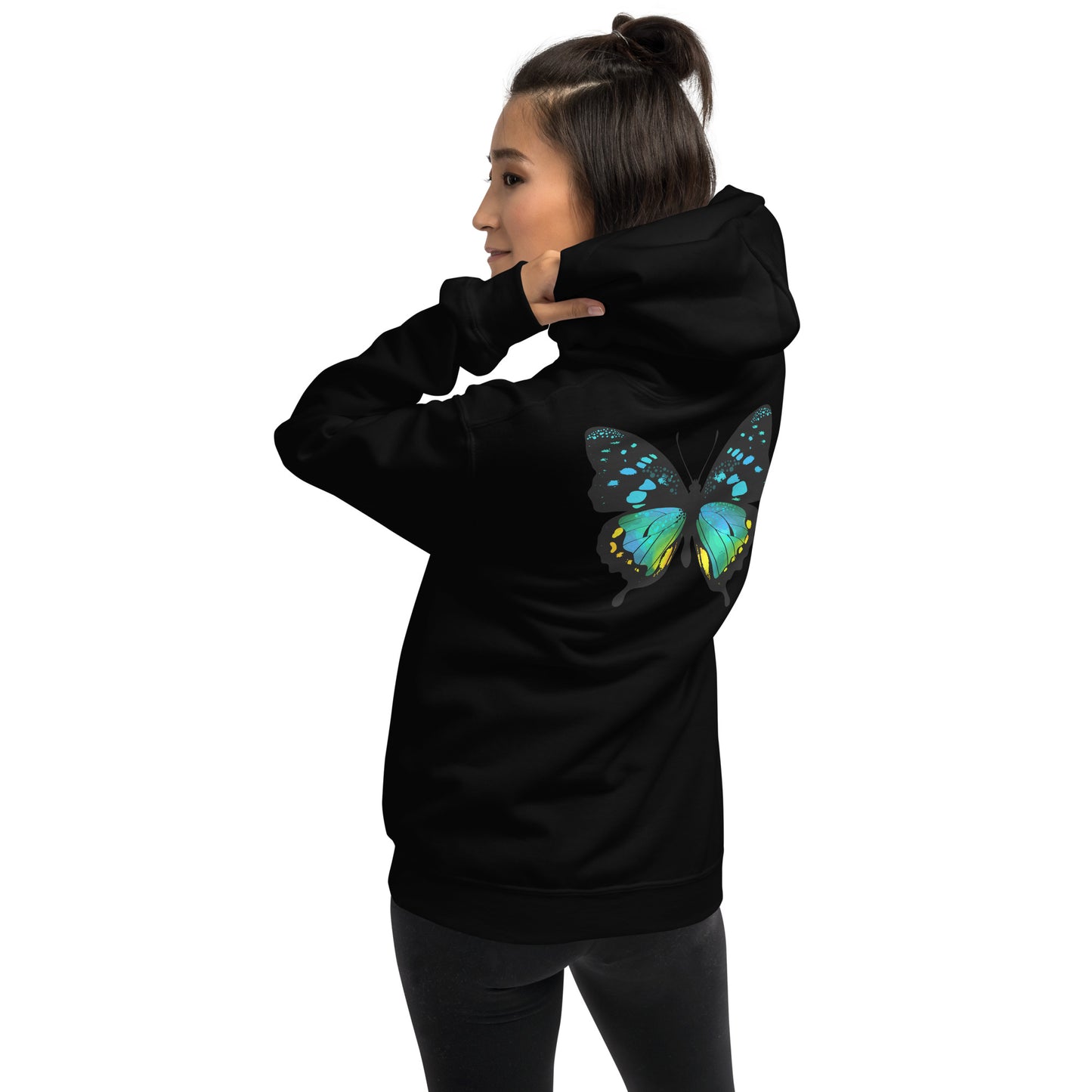 Damen Kaputzenpullover Backprint / Rückenprint Schmetterling