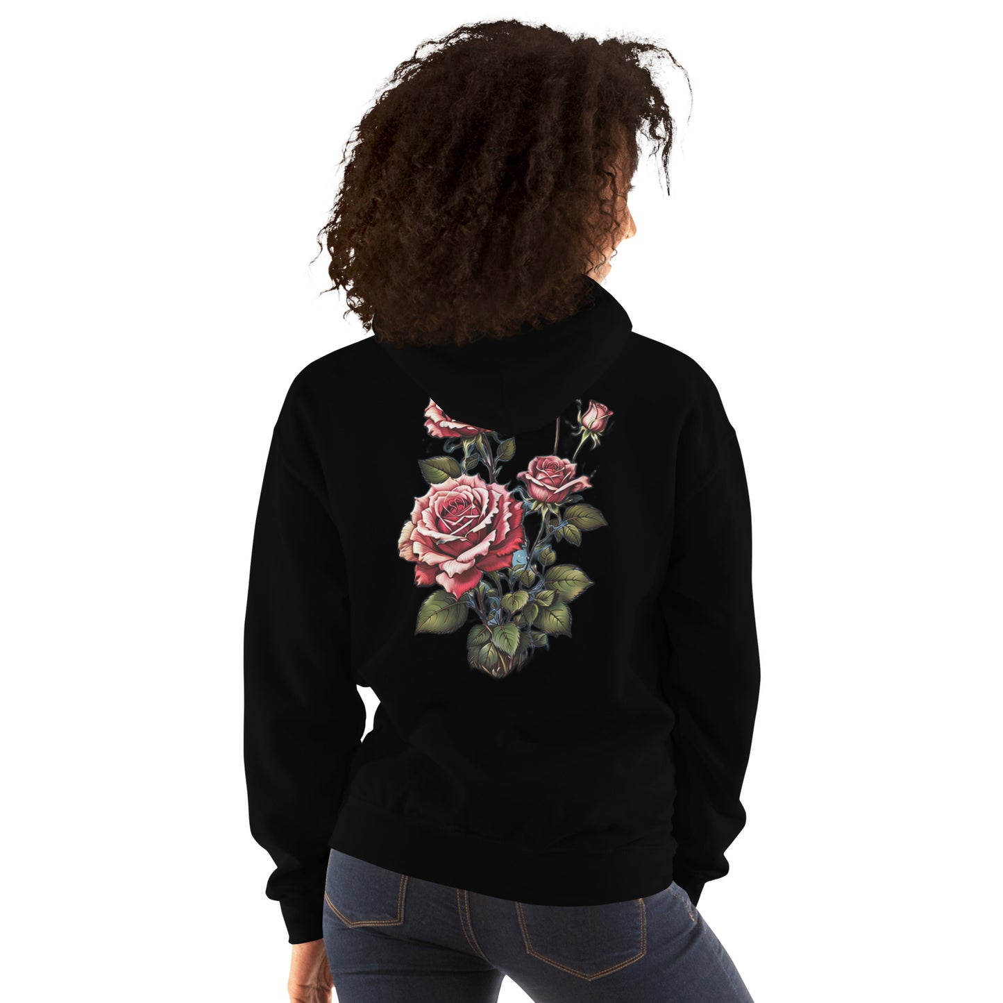 Damen Kaputzenpullover Backprint / Rückenprint Rosen