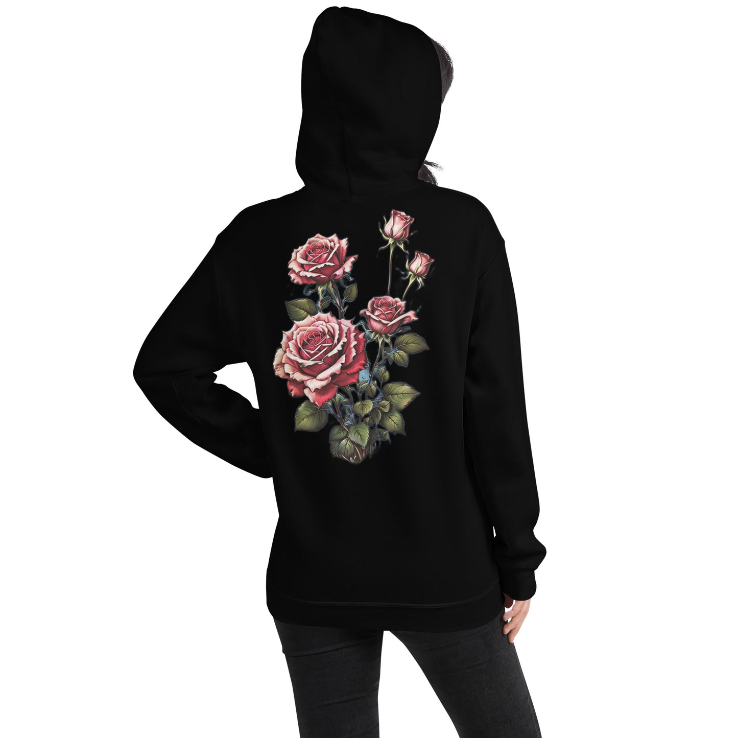 Damen Kaputzenpullover Backprint / Rückenprint Rosen