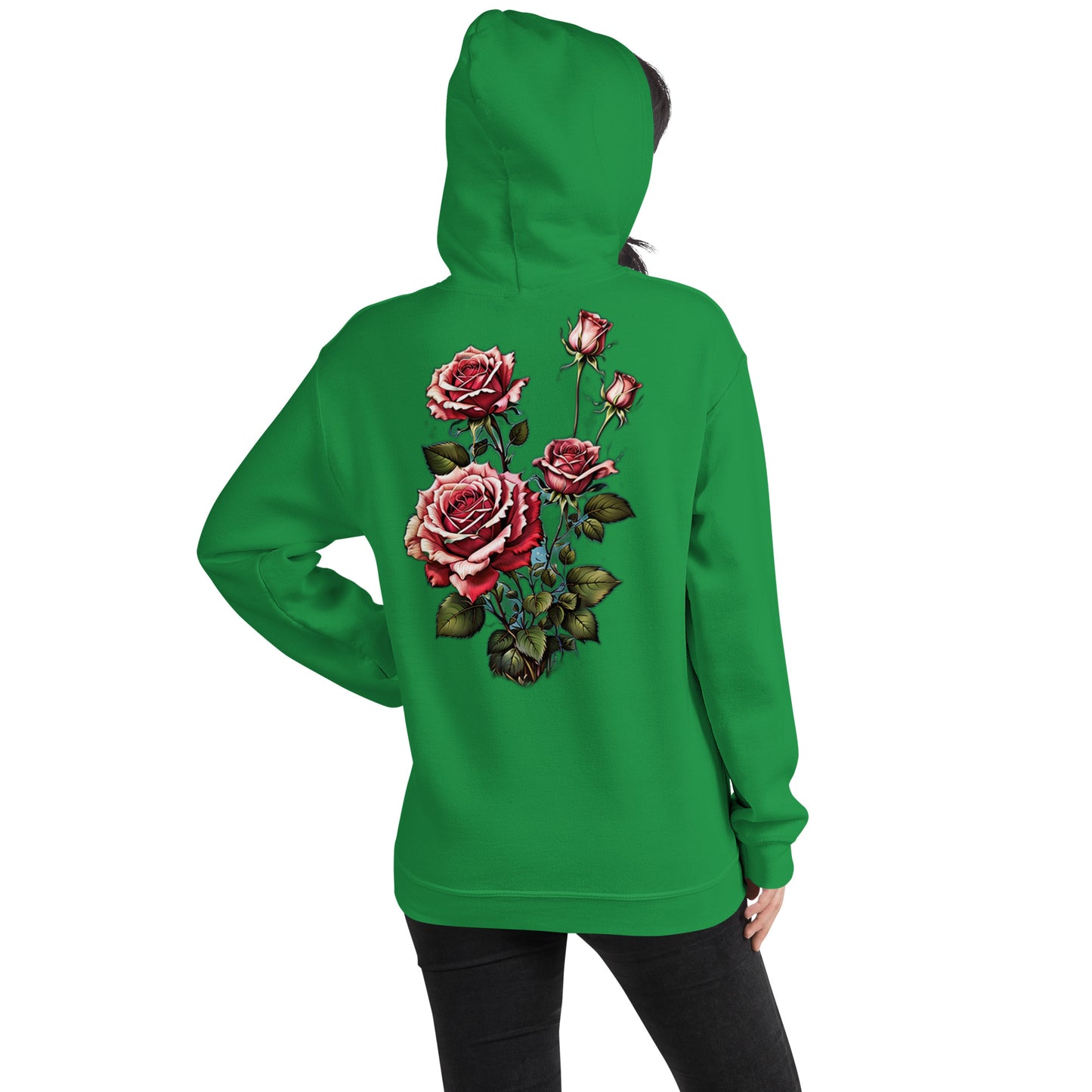 Damen Kaputzenpullover Backprint / Rückenprint Rosen