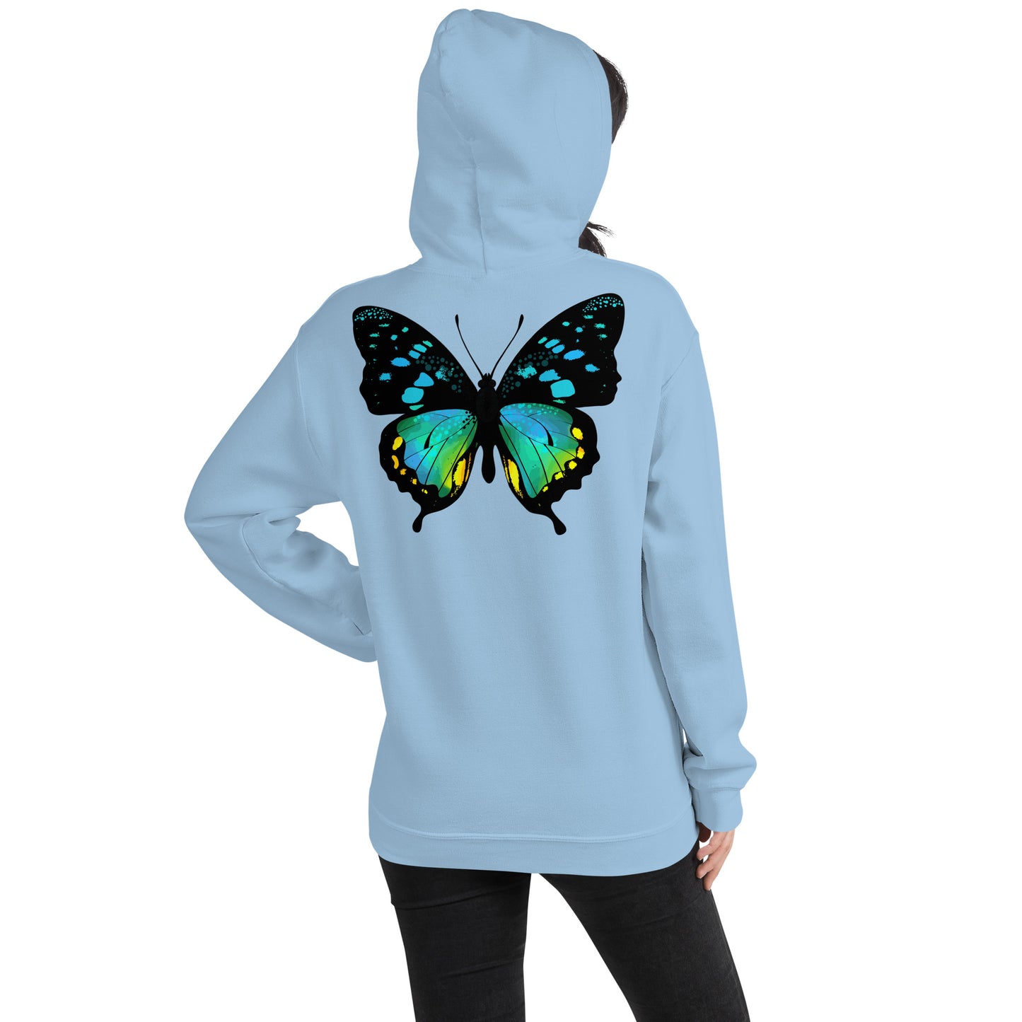 Damen Kaputzenpullover Backprint / Rückenprint Schmetterling