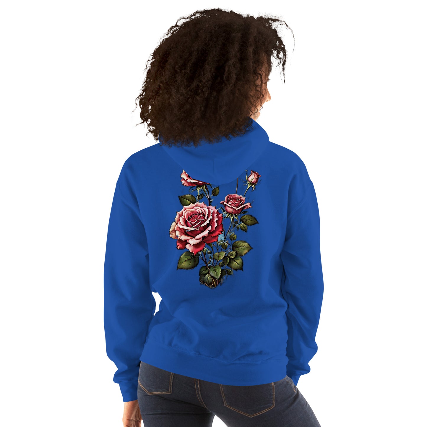 Damen Kaputzenpullover Backprint / Rückenprint Rosen