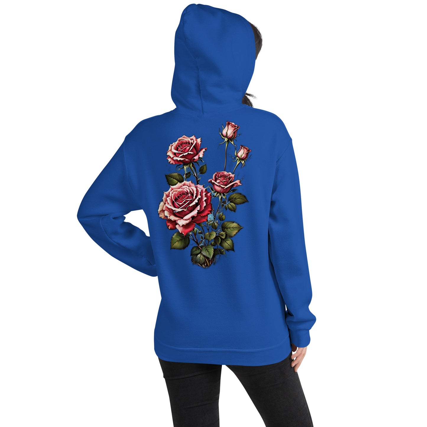 Damen Kaputzenpullover Backprint / Rückenprint Rosen