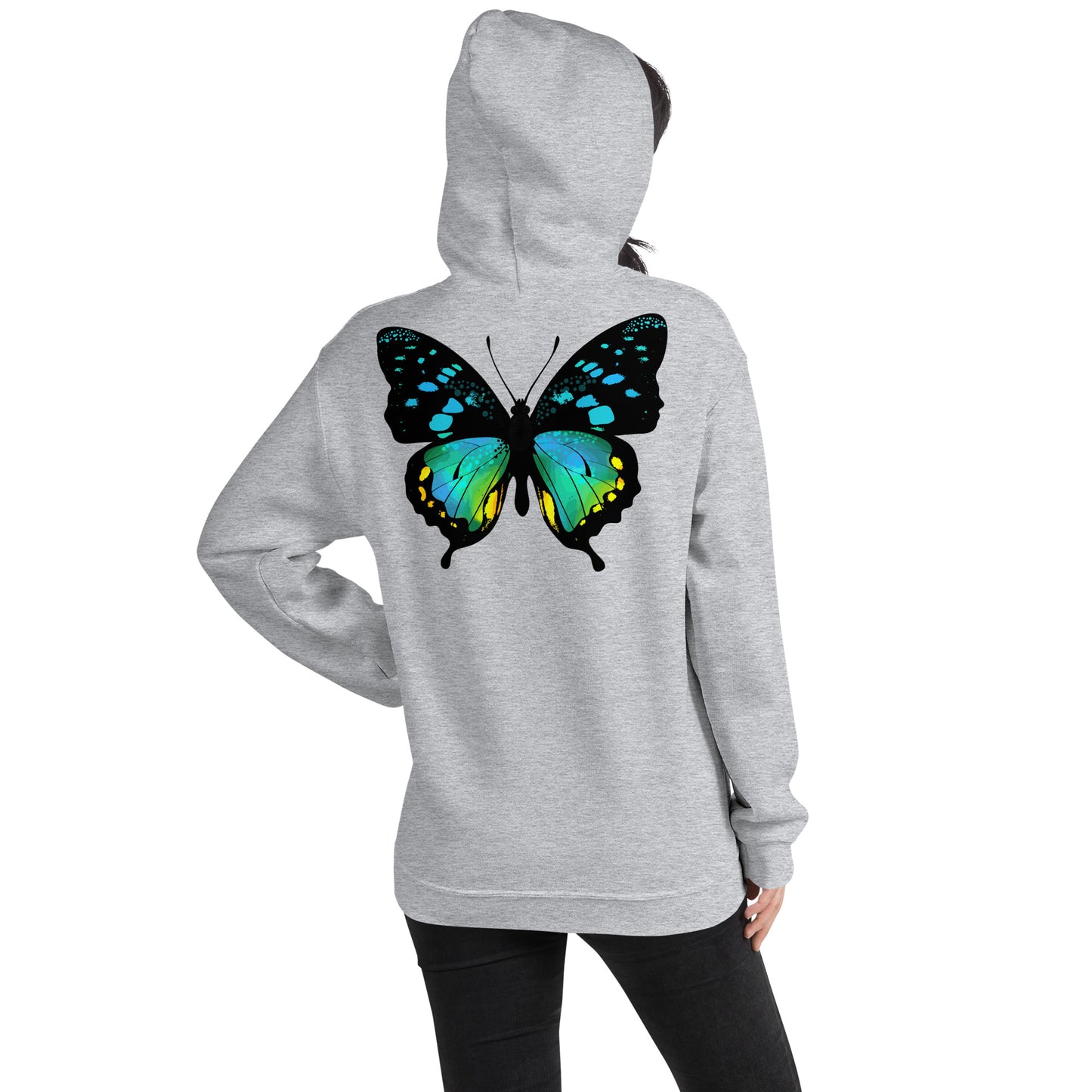 Damen Kaputzenpullover Backprint / Rückenprint Schmetterling
