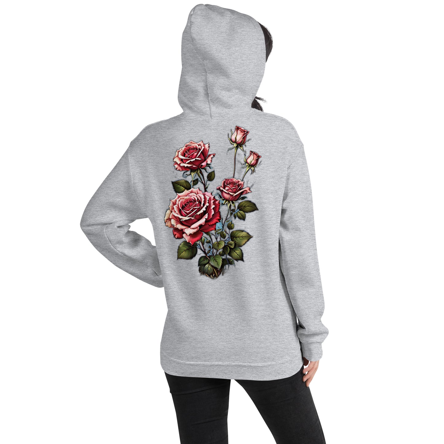 Damen Kaputzenpullover Backprint / Rückenprint Rosen