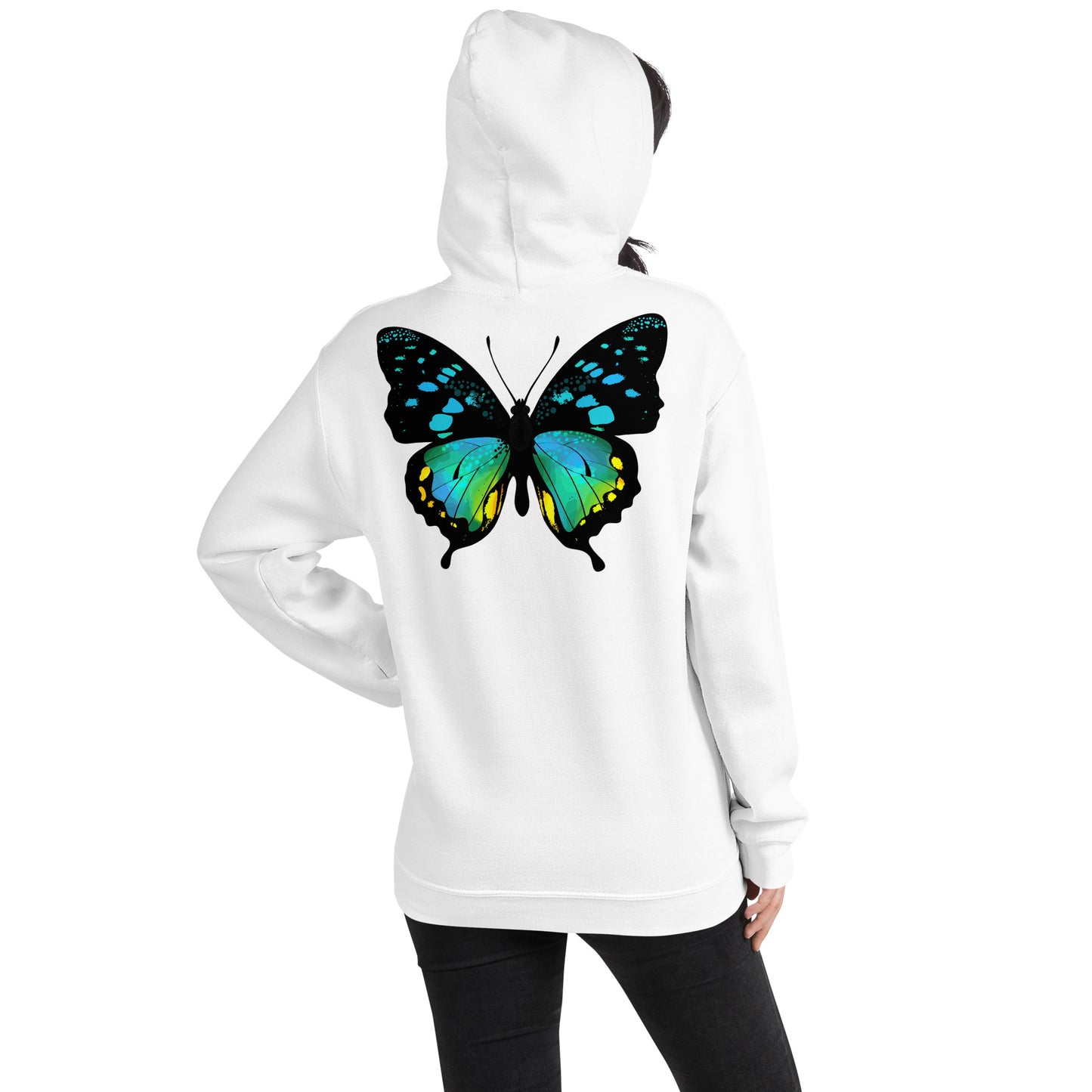 Damen Kaputzenpullover Backprint / Rückenprint Schmetterling