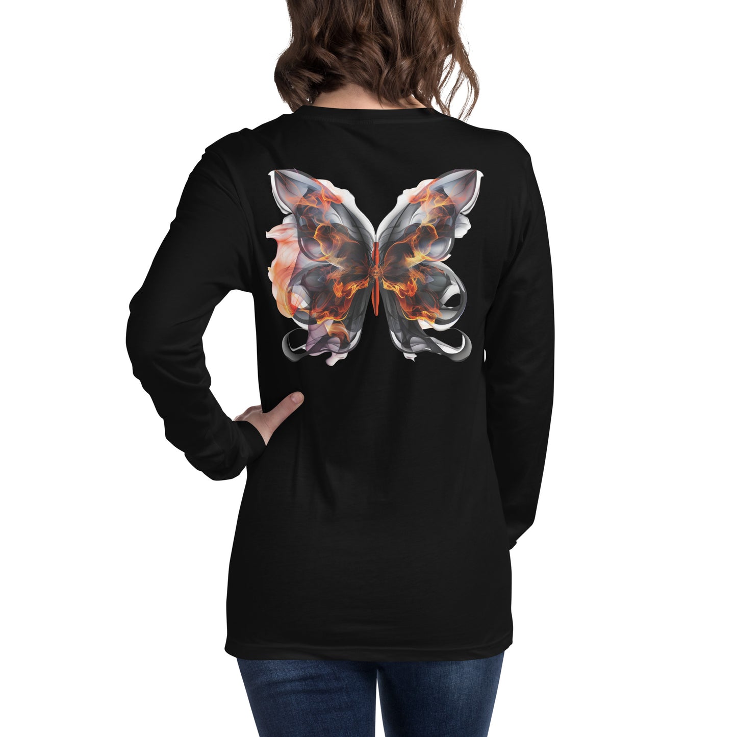 Damen Longsleeve Backprint / Rückenprint Schmetterling Motiv #1
